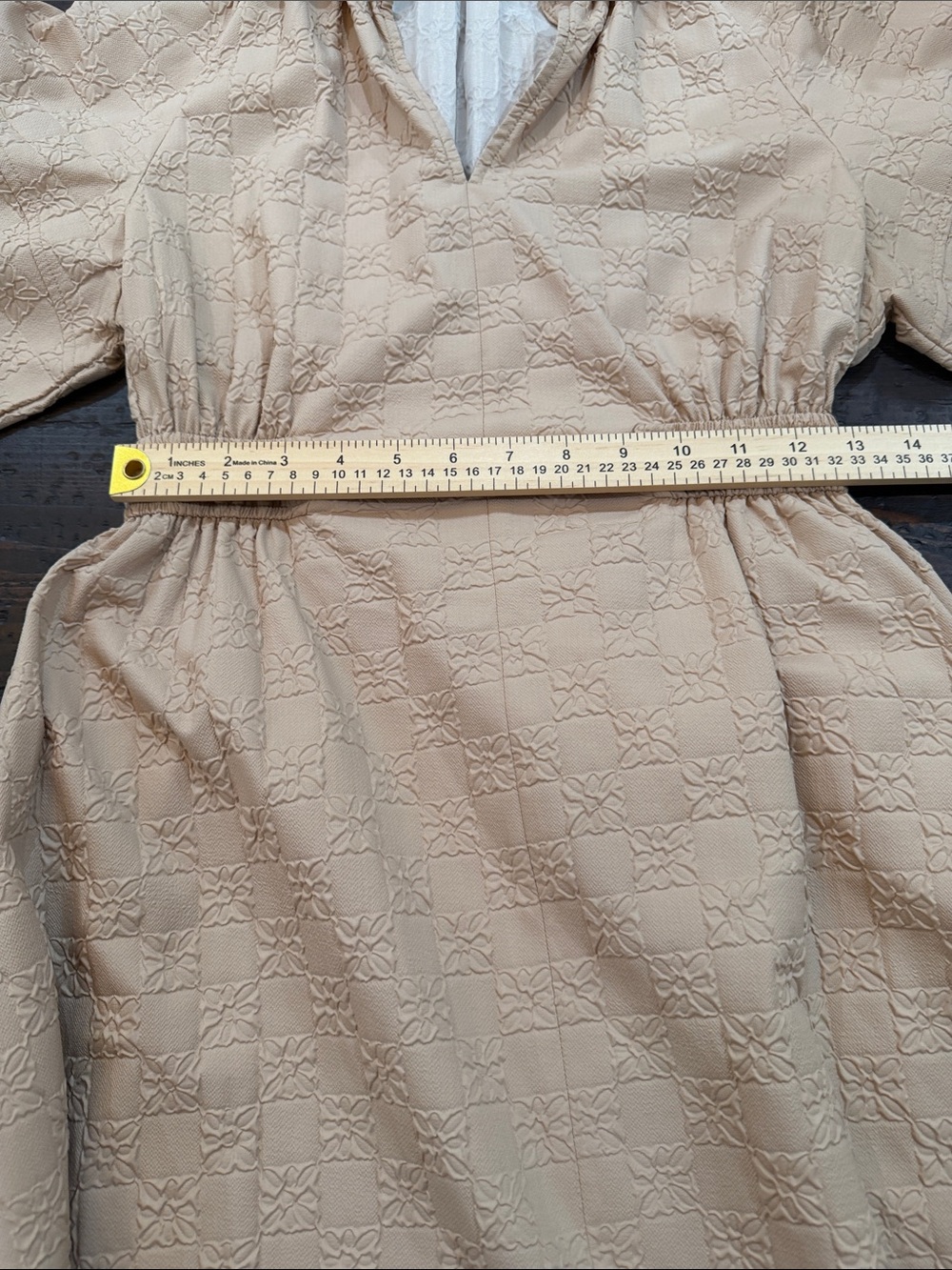 Coastal Grandmillennial Textured Tan Maxi Dress Smocked Pockets Entro Small - Picture 11 of 15